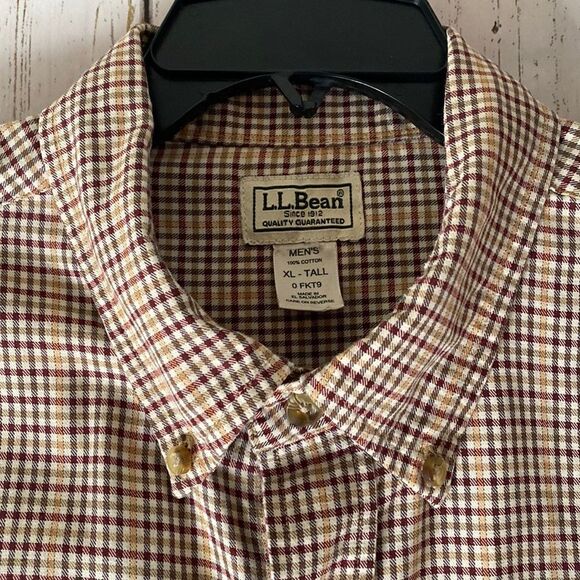 LL Bean Button Up Shirt Men XL Tall Brown Plaid Long Sleeve - Picture 4 of 16